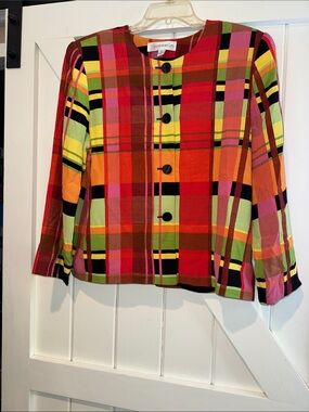Colorful Plaid Button-Front Women's Shirt Jacket - Multi